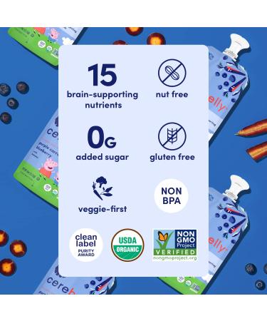 Cerebelly Stage 1 Baby Food Pouches - Purple Carrot Blueberry Smoothie (Pack of 6) | Organic Toddler Snacks with 16 Brain-supporting Nutrients | No Added Sugar | 4 Ounce - Buy Online on GoSupps.com