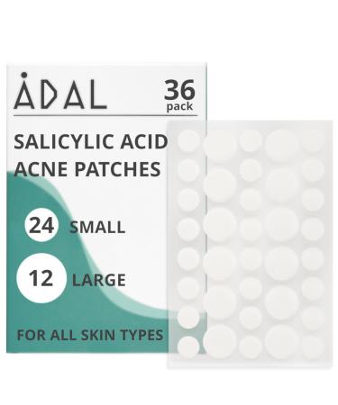 36 Acne Patches with Salicylic Acid Hydrocolloid Dots for Fast-Acting Pimple Breakout Relief Day & Night Spot Treatment. Waterproof & Breathable Strong Adhesive by dal