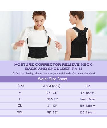 Kungfuren Posture Corrector Back Support Brace - Adjustable Breathable Shoulder Lumbar Belt for Men and Women - XXL Dark Black - Back Pain Relief - Buy Online on GoSupps.com