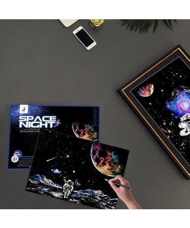 Space Series Scratch & Engraving Art Paper Kit - 3 Pack with Tools for Kids & Adults | Rainbow Sketch Cosmos & Astronaut Starry Sky Painting Craft Set - Buy Online on GoSupps.com