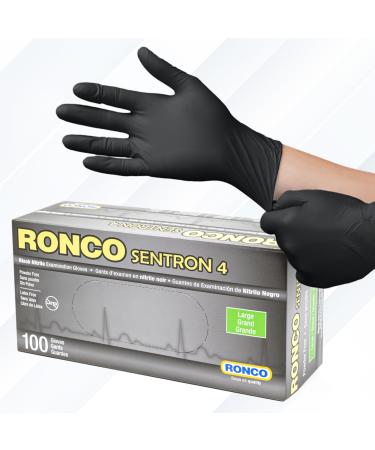Black Disposable Nitrile Gloves L Heavy Duty Powder-Free Industrial Grade 4 MIL Thickness Texture Ronco Sentron4 (Large) 100 Gloves