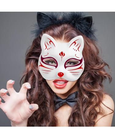 Pretyzoom 10-Piece Cat Mask Set - DIY White Cat Therian Masks for Halloween & Masquerade Cosplay - Buy Online on GoSupps.com