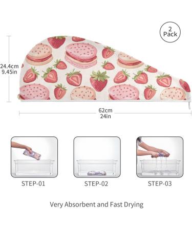 Shop Pink Strawberry Cakes Hair Towel 2 Pack - Super Absorbent Quick Dry Hair Turbans for Women & Girls - Buy Online on GoSupps.com