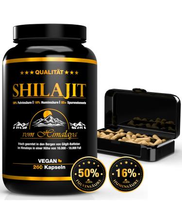 Shilajit 260 Capsules | Extract 50:1 ( 75 000mg Shilajit per dose) | 85 Days | 50% Fulvic Acid + 16% Humic Acid | 100% Pure & Original | Vegan & No Additives