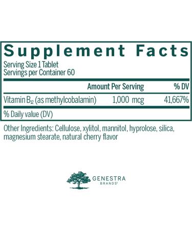 Genestra Brands Active Chewable B12 Tablets - 60 ct, Natural Cherry Flavor - Buy Online on GoSupps.com