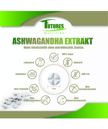 Futures Nutrition Ashwagandha Extract 1500mg - Vegan Anti-Stress Supplement - 365 Tablets with 10% Withanolides - Additive-Free Sleep Aid - Buy Online on GoSupps.com