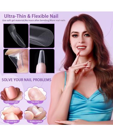 Moing Nail Tips & Glue Gel Kit | 504 Coffee Fake Nails | 11 Sizes Transparent Starter Set | Mini Nail Lamp File & Clipper Included - Buy Online on GoSupps.com