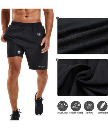 Souke Sports Men's 2 in 1 Workout Running Shorts - Quick Dry Gym Athletic Shorts with Zipper Pockets (Black, Medium) - Buy Online on GoSupps.com