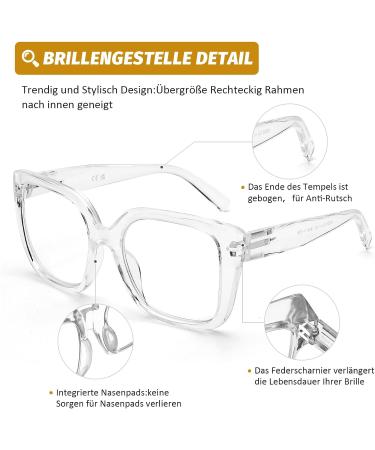DOOViC Blue Light Filter Glasses for Women - Oversized Modern Reading Glasses JS028 028c4 Transparent 1.25x | International Shipping Available - Buy Online on GoSupps.com