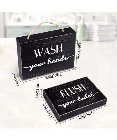 Set of 2 Black Farmhouse Bathroom Signs - Wash Hand & Flush Toilet Plaques for Rustic Wood Decor - Buy Online on GoSupps.com