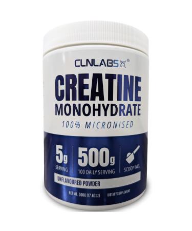 Creatine Monohydrate Powder - 500g Tub (200 Mesh) | Fine Grade Pure & Mixes Easily | Includes Scoop | Unflavoured | Made in The UK by CLN Labs