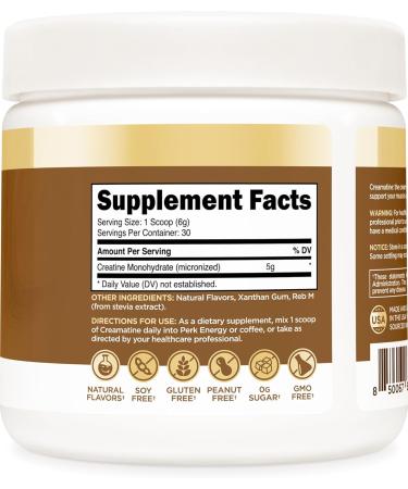 Perk Creamatine (Marshmallow Graham) 30 Servings - Flavored Creatine Monohydrate 5g of Creatine per Serving Naturally Sweetened Zero Sugar Gluten-Free Soy-Free - Buy Online on GoSupps.com