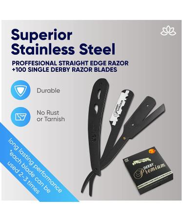 Equinox Professional Straight Edge Razor with 100 Single Derby Blades Close Shaving Men's Manual Shaver Kit - Buy Online on GoSupps.com