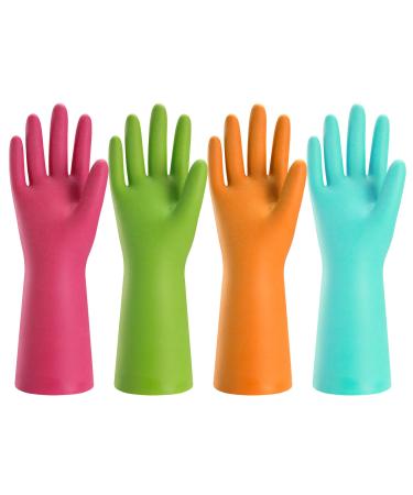 Bamllum Rubber Cleaning Gloves for Kitchen - 4 Pairs Reusable Dishwashing Gloves for Household Flexible Long-lasting & Waterproof (Medium Blue+Green+Red+Orange)
