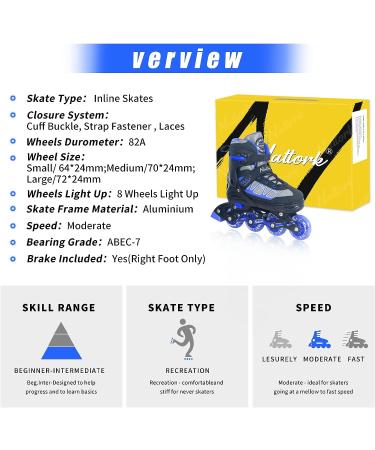 Nattork Kids Blades Roller Inline Skates with Light Up Wheels - Blue Small-Little Kid Size 10C-13C | Indoor Outdoor Sports Gift - Buy Online on GoSupps.com