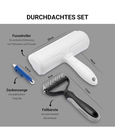 Finopet 3 Set: Dog & Cat Brushes XL Lint Roller & Tick Tongs - Ultimate Pet Grooming Kit for Long Hair & Undercoat - Buy Online on GoSupps.com