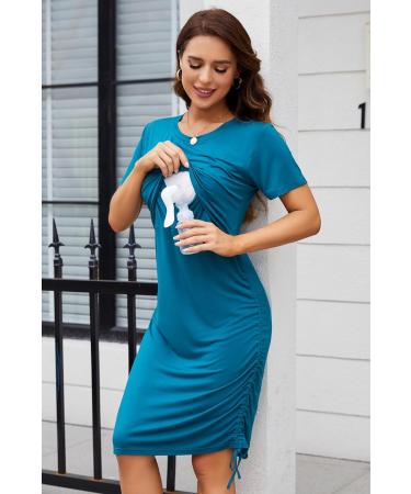 Sosolism 4 in 1 Maternity Nursing Dress XL Green | Short Sleeve Side Drawstring Top - Buy Online on GoSupps.com