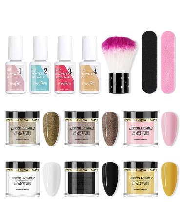Roseflower Dipping Powder Nails Kit 6 Colors Nude Dip Nails Powder Starter Kit with Base Coat Top Coat Staubinel Nail Fee - Diy Salon Manikure at home - BLASSING GLING SHING LAITS SHIPLES for 3 weeks - Buy Online on GoSupps.com