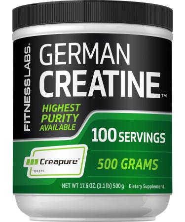 German Creatine - Pure Creapure, The Purest Creatine Monohydrate Available - 500g / 98 Servings 1.1 Pound (Pack of 1)