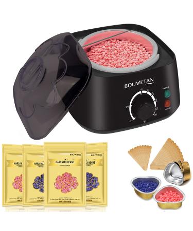 Waxing Kit for Women Men, Bouvetan Dual LED Wax Machine for Hair Removal with 14oz Hard Wax Beads, Waxing Pot for Face Eyebrow Armpit Chest Legs Brazilian, At Home Hard Wax Warmer Kit for Hair Removal with 20 Wax Sticks 2Lavender+2Rose
