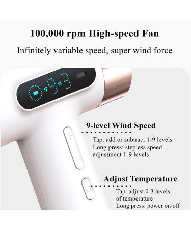 WTTTTW Portable Cordless Hair Dryer Negative Ion Hair Dryer with Digital Screen USB Charging Handle Travel Blow Dryer for Women Outdoor Camping White - Buy Online on GoSupps.com