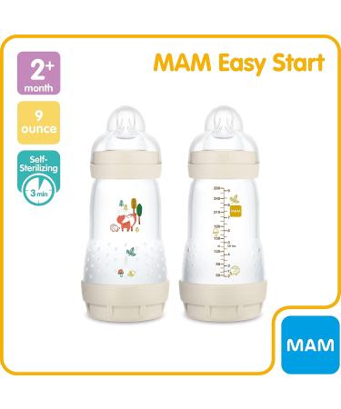 MAM Easy Start Matte Anti-Colic Baby Bottles 9 oz (2 Count) with Medium Flow Nipples - Unisex, Pack of 1 - Buy Online on GoSupps.com