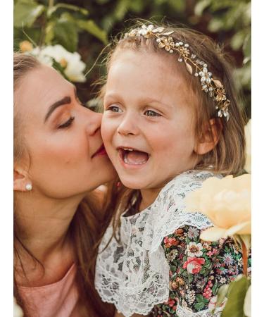 SWEETV Princess Gold Flower Girl Headpiece | Pearl Wedding Hair Accessories | First Communion & Birthday Tiara - Buy Online on GoSupps.com
