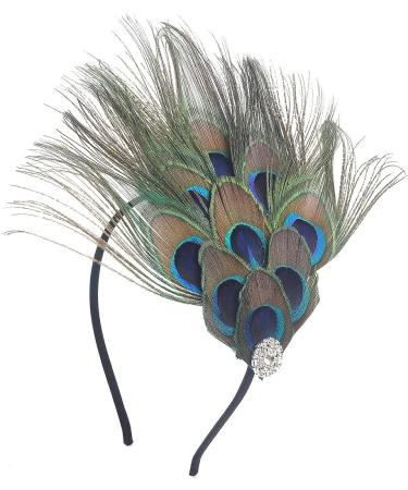 Aukmla Green Peacock Feather 1920s Flapper Headband with Rhinestones - Hair Accessories for Women and Girls - Buy Online on GoSupps.com