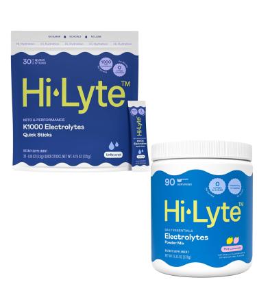 Hi-Lyte Hydration Bundle - Keto K1000 Unflavored Electrolyte Packets (30 Servings) Pink Lemonade Electrolyte Powder (90 Servings)