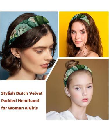 Headbands Women Hair Head Bands 2 Pieces Wide Top Turban Velvet Hair Bands Elastic Headband Cactus Plant Green Pattern Cute Fashion Head Wrap 2 Size Multi-colored 4 - Buy Online on GoSupps.com