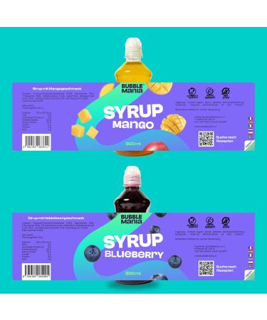 Bubble Mania Fruit Bubble Tea Syrup - Blauberre Mango Peach Watermelon | 4 x 500 ml | Perfect for Bubble Tea Cocktails Ice Cream & Cakes - Buy Online on GoSupps.com
