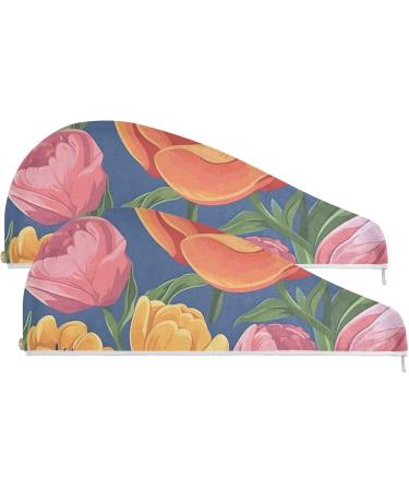 Blooming Tulips Hair Towel 2 Pack | Super Absorbent Quick Dry Turbans for Women & Girls - Buy Online on GoSupps.com