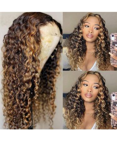 Nabeauty Highlight Lace Front Wig Human Hair 13×6 T Part Lace Frontal Wigs Curly Wig 4/27 Pre Plucked with Baby Hair for Women 18 Inch 130% Density