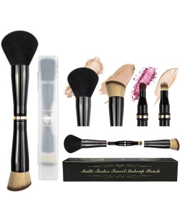 4 in 1 Makeup Brush Travel Makeup Brush Set All in One Makeup Brush Powder/Blush Brush Foundation Brush Blending Brush and Eyeshadow Brush Small Makeup Brushes Compact & Travel Essential 4 in 1 makeup brush-Black