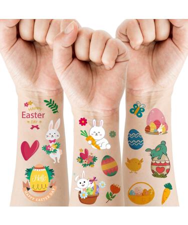 CUTELIILI Easter Temporary Tattoos for Kids 140+ pcs  12 Sheets Easter Egg and Bunny Fake tattoo for Boys and Girls Easter Basket Stuffers