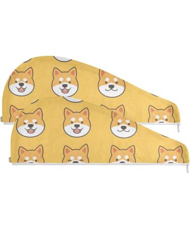 Cute Shiba Game Texture Hair Towel 2 Pack | Super Absorbent Quick Dry Hair Turbans for Women & Girls - Buy Online on GoSupps.com