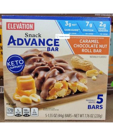 Elevation Caramel Chocolate Nut Roll Bar Snack Advance Bar Keto Support 7.76oz 220g