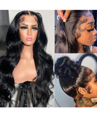 Arabella 20inch Lace Front Wigs Human Hair 13x4 Body Wave HD Lace Front Wigs 10A Brazilian Body Wave Wigs With Baby Hair 180% Density Natural Color (20inch  13x4 Body Wave Wig) 20 Inch Black