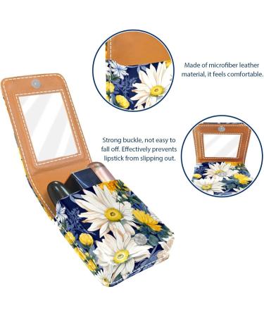 Travel Lipstick Organizer Case - Portable Makeup Bag with Mirror | Flower Watercolor Daisy & Sunflower Design - Buy Online on GoSupps.com