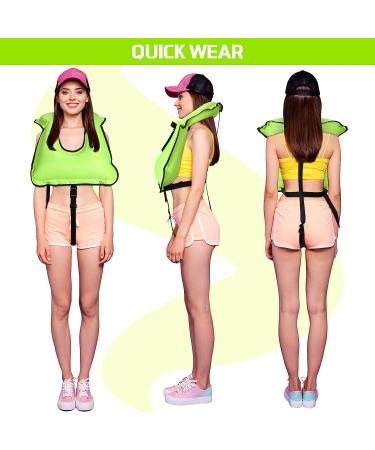 Inflatable Snorkel Vest Set - 4 Pc Adults Portable Swim Jackets - Adjustable Safety Vests for Snorkeling, Swimming, Diving - Fluorescent Green - Buy Online on GoSupps.com