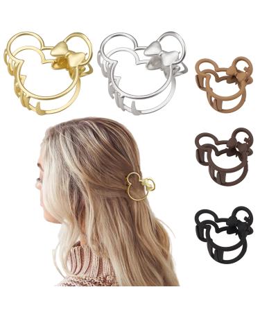 5PCS Mouse Lady Thick Hair Barrette  Vintage Metal ABS Resin Hair Claw Clips Hair Jaw Clips  Hollow Non-slip Hair Clips for Mouse Ears Theme Party  Hair Clasps Accessories for Women Girls Adult Kids