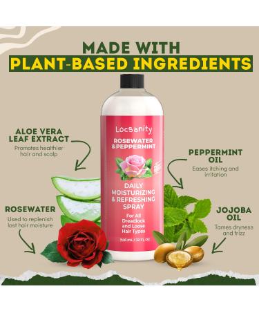 Locsanity Rosewater and Peppermint Daily Moisturizing Spray Jumbo Size Hydrating Dreadlock Spray to Nourish the Scalp and Protect Hair From Oil and Buildup (32oz) 32 Fl Oz - Buy Online on GoSupps.com