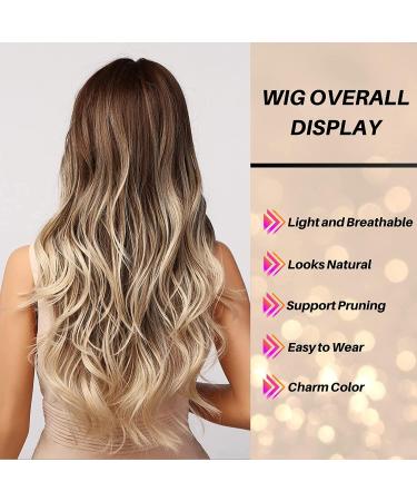 Honybia Ombre Brown Wig with Bangs | Light Brown Wigs for Women | Synthetic Heat-Resistant Wavy Hair for Cosplay & Parties - Buy Online on GoSupps.com