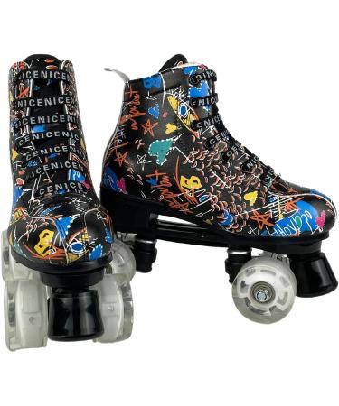 Premium Microfiber High-top Women's Classic Roller Skates - Double Row Indoor Outdoor Skates for Adults & Girls | Black Flash Wheel - Size 40 (US 8.5) - Buy Online on GoSupps.com