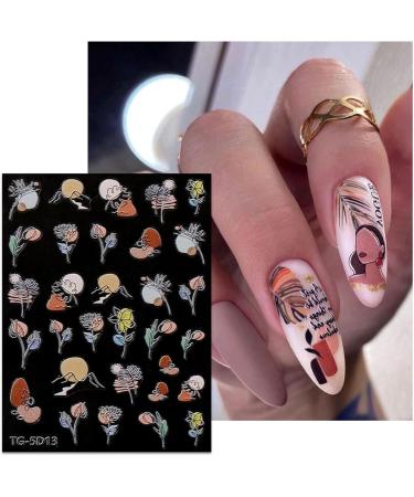 JMEOWIO 3D Embossed Flower Nail Art Stickers Decals Self-Adhesive 5D Colorful Floral Line Nail Supplies Nail Art Design Decoration Accessories 4 Sheets - Buy Online on GoSupps.com