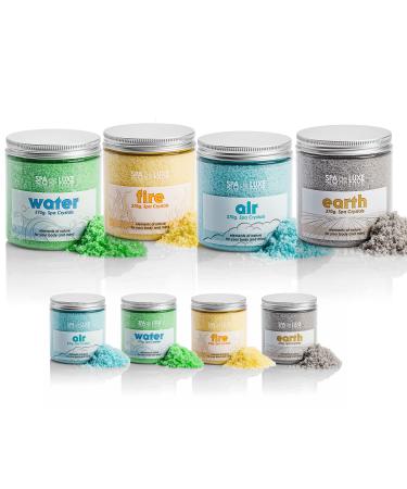 Metacril Bath Salts Set 4x370g of Air Water Fire Earth. - 100% Natural - Ideal for a good night's sleep - Anti-stress - Bath - Body Care - Wellness - Beauty - Relaxation - Spa Granules