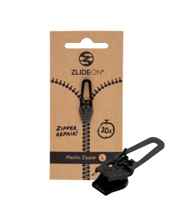 ZlideOn Zipper Pull Replacement - Black  Normal (L) - 5B - Instant Zipper Replacement Slider for Plastic Zippers Normal Plastic (L) Black