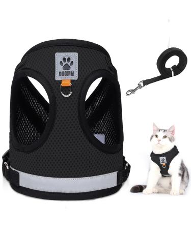Cat leash set for cats polyester adjustable cats Display with leash cats vest with reflective stripes for kitten dogs (black s) s black