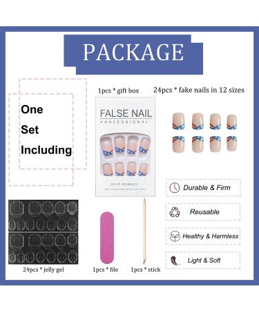 4th of July Short Square French Tip Press on Nails - Patriotic Independence Day Design - 24Pcs - Buy Online on GoSupps.com
