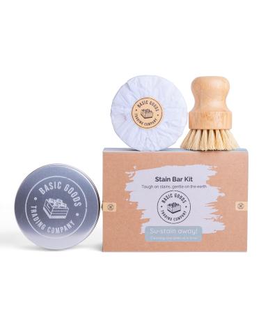 Basic Goods Trading Company Stain Bar Kit - Laundry Spot Stain Remover with Bamboo Scrub Brush - Travel Friendly Alternative to Stain Remover Stick/Pen